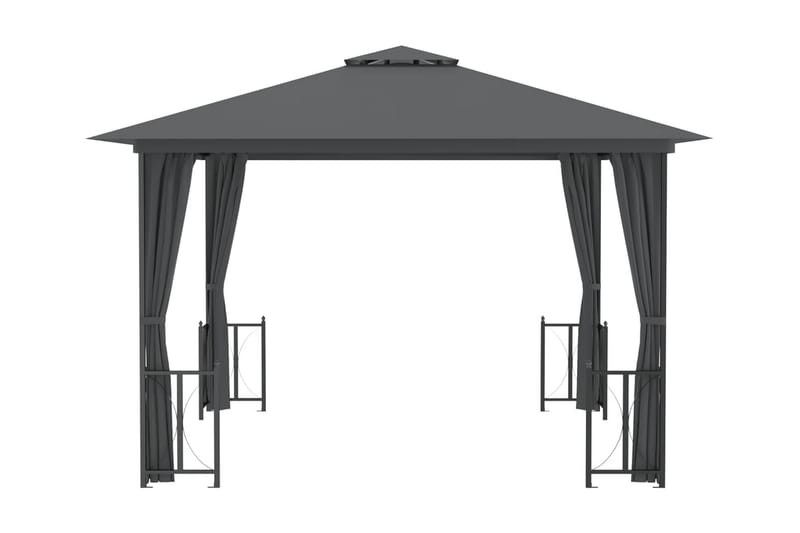Paviljong med draperier och dubbelt tak 3x3 m antracit - Antracit - Komplett paviljong