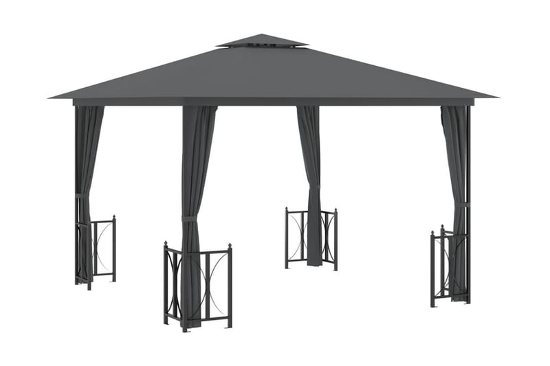 Paviljong med draperier och dubbelt tak 3x3 m antracit - Antracit - Komplett paviljong