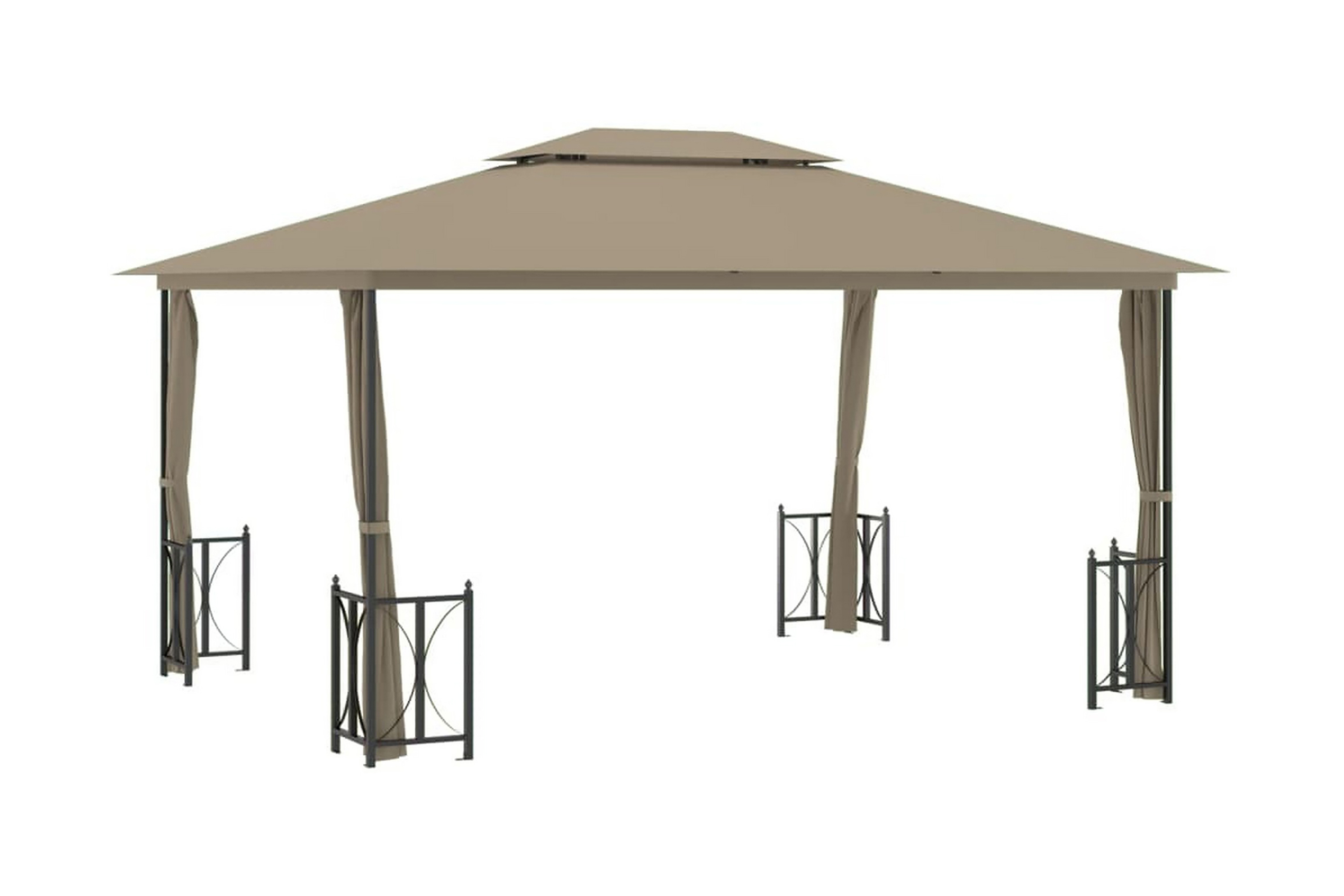 Paviljong med draperier och dubbelt tak 3×4 m taupe – Taupe