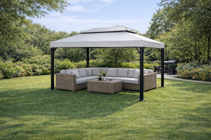 Utepaviljong SUNSET Paviljong 3x4 m - grå - Utemöbler - Solskydd - Paviljonger - Komplett paviljong