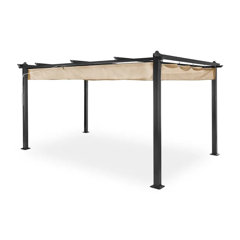Pergola 300x400 cm | Justerbart solskydd | Mörkgrå aluminium, Mörkgrå ram och beige takduk