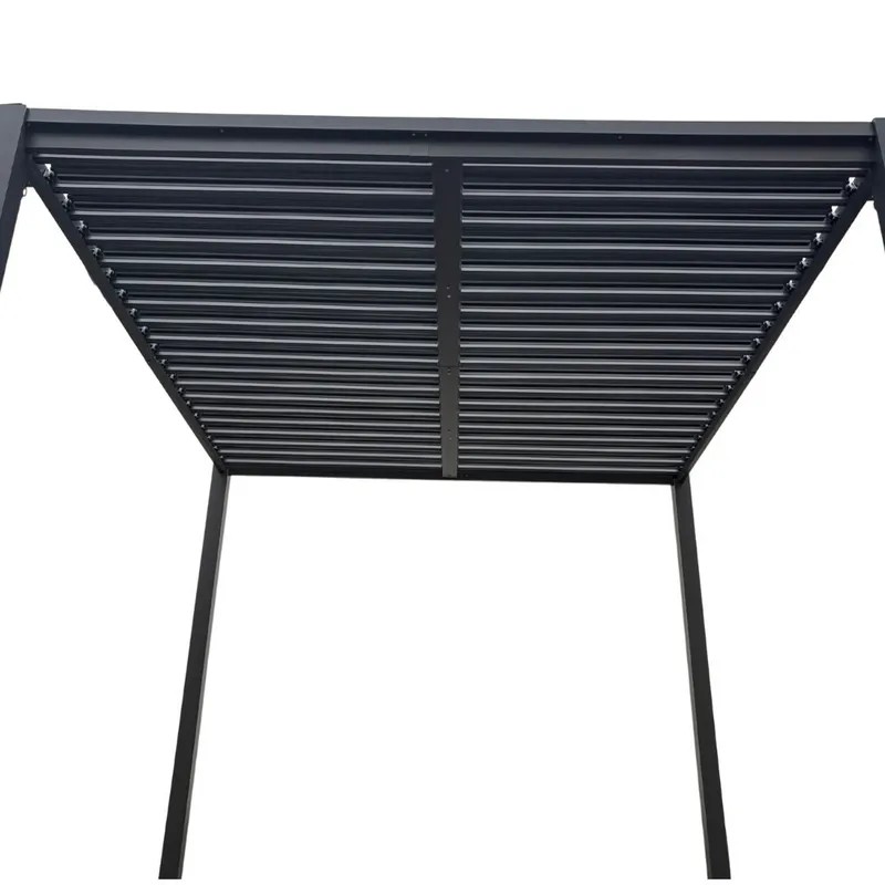 Pergola 3x3 m med lamelltak | Grå stålpergola för uteplats - Mörkgrå - Utemöbler - Solskydd - Pergola