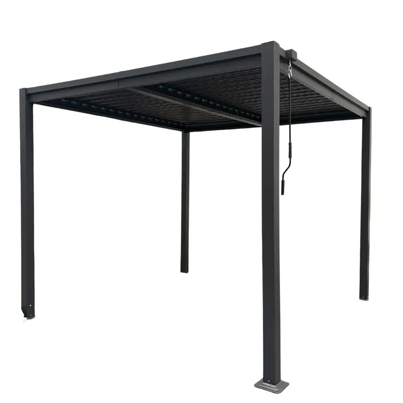 Pergola 3x3 m med lamelltak | Grå stålpergola för uteplats - Mörkgrå - Utemöbler - Solskydd - Pergola
