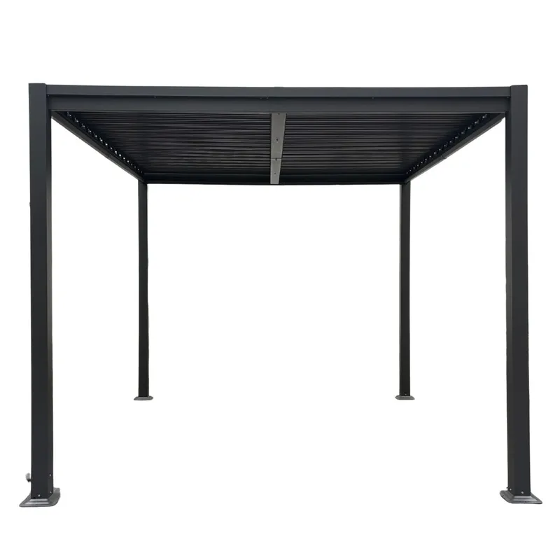 Pergola 3x3 m med lamelltak | Grå stålpergola för uteplats - Mörkgrå - Utemöbler - Solskydd - Pergola
