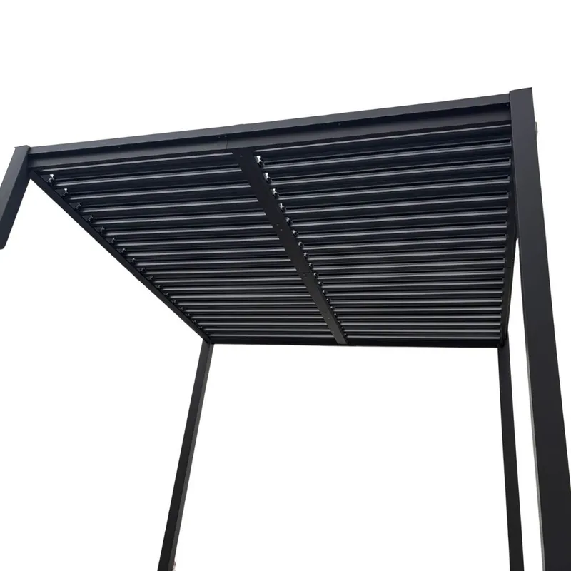 Pergola 3x3 m med lamelltak | Grå stålpergola för uteplats - Mörkgrå - Utemöbler - Solskydd - Pergola