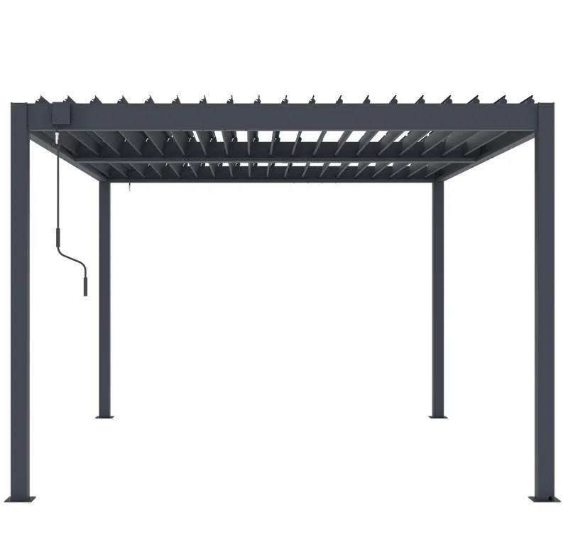 Pergola 3x3 m med lamelltak | Grå stålpergola för uteplats