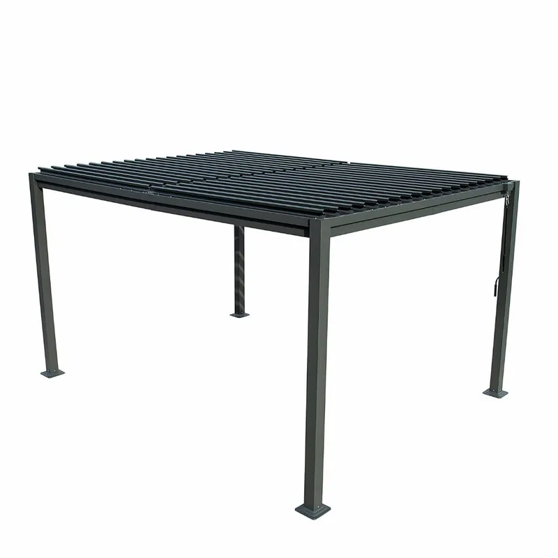Pergola 4x3 m med lamelltak | Grå stålpergola för uteplats & trädgård - Mörkgrå - Utemöbler - Solskydd - Pergola