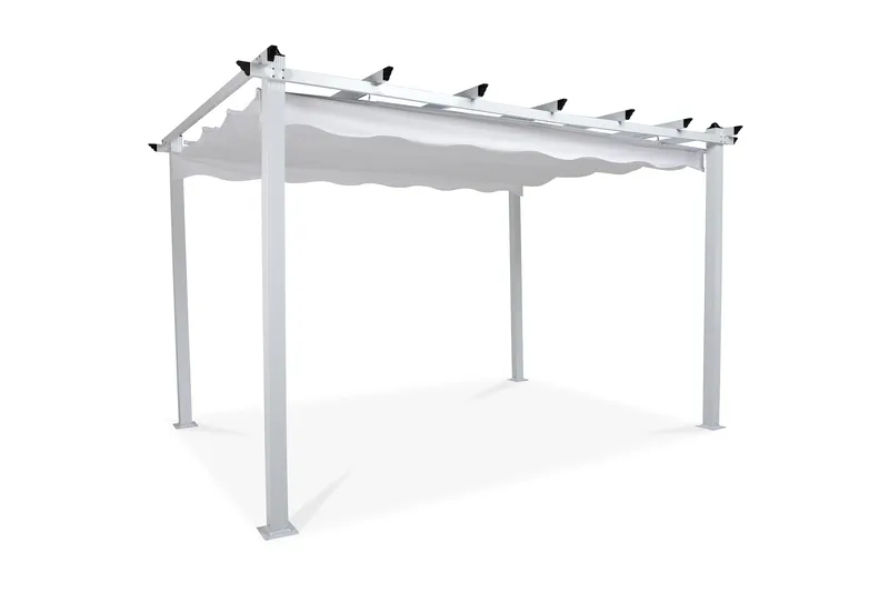 Fristående pergola med hopfällbart tak för altan och trädgård 4x3 - Vit / Aluminium - Utemöbler - Solskydd - Pergola