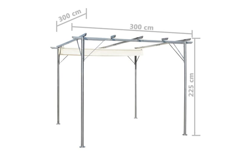 Pergola med indragbart tak gräddvit 3x3 m stål - Vit - Pergola