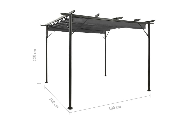 Pergola med infällbart tak antracit 3x3 m stål 180 g/m² - Grå - Pergola