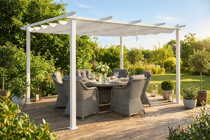 Porto Stor Pergola 4x3 m i aluminium med tak - Vit - Utemöbler - Solskydd - Pergola