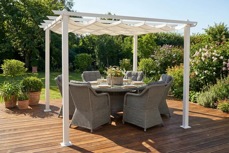 Porto Pergola 3x3 m i aluminium med tak för solskydd - Vit - Utemöbler - Solskydd - Pergola