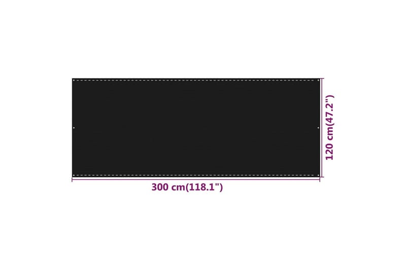 Balkongskärm svart 120x300 cm HDPE - Svart - Skärmskydd & vindskydd