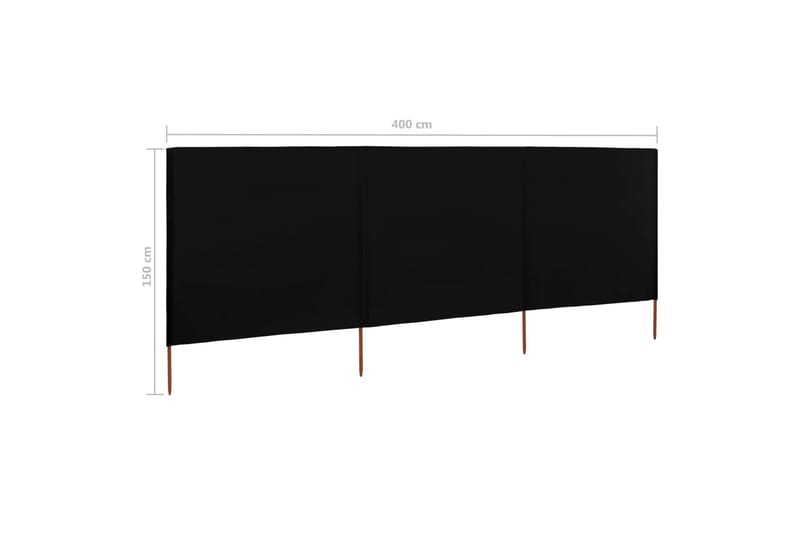 Vindskydd 3 paneler tyg 400x120 cm svart - Svart - Utemöbler - Solskydd - Skärmskydd & vindskydd
