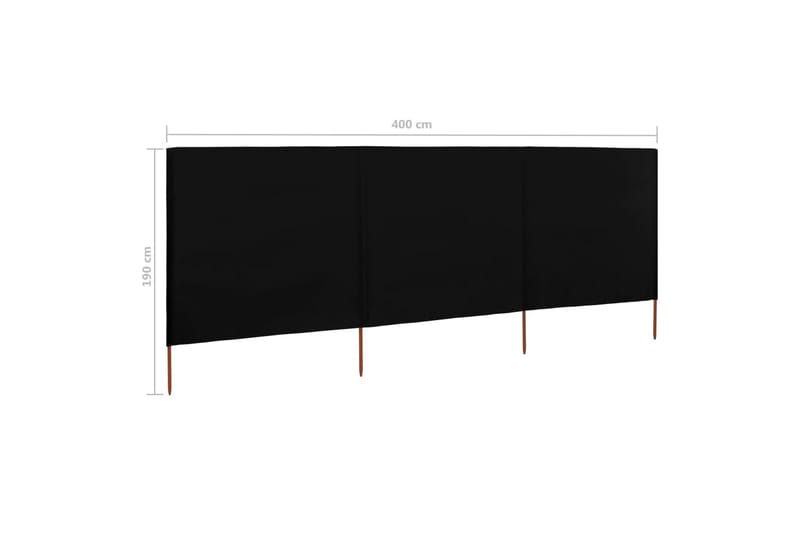 Vindskydd 3 paneler tyg 400x160 cm svart - Svart - Skärmskydd & vindskydd