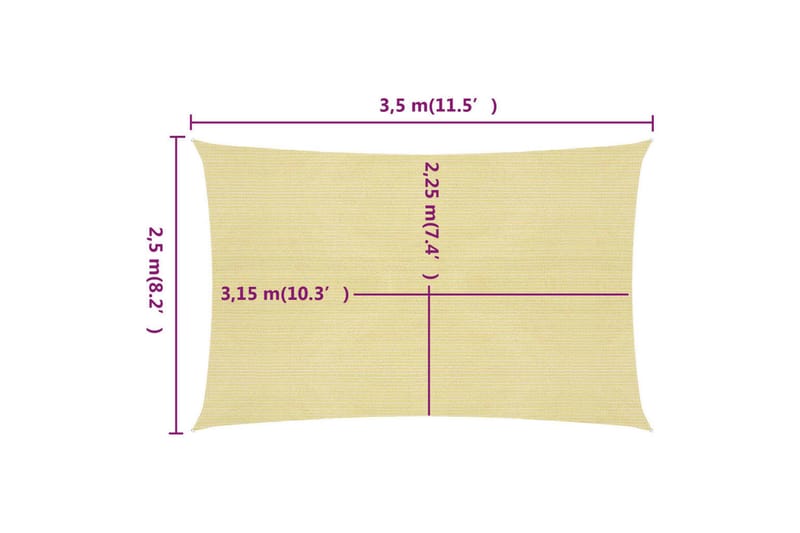 Solsegel 160 g/m² beige 2,5x3,5 m HDPE - Beige - Utemöbler - Solskydd - Solsegel