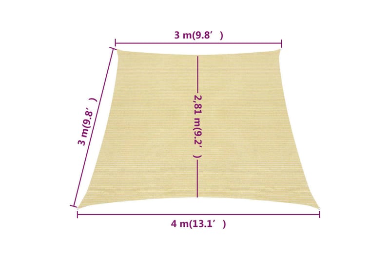 Solsegel 160 g/m² beige 3/4x3 m HDPE - Beige - Utemöbler - Solskydd - Solsegel