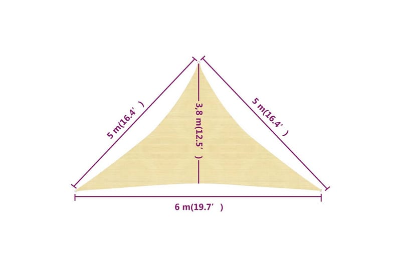 Solsegel 160 g/m² beige 5x5x6 m HDPE - Beige - Utemöbler - Solskydd - Solsegel