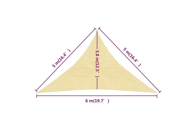 Solsegel 160 g/m² beige 5x5x6 m HDPE - Beige - Solsegel