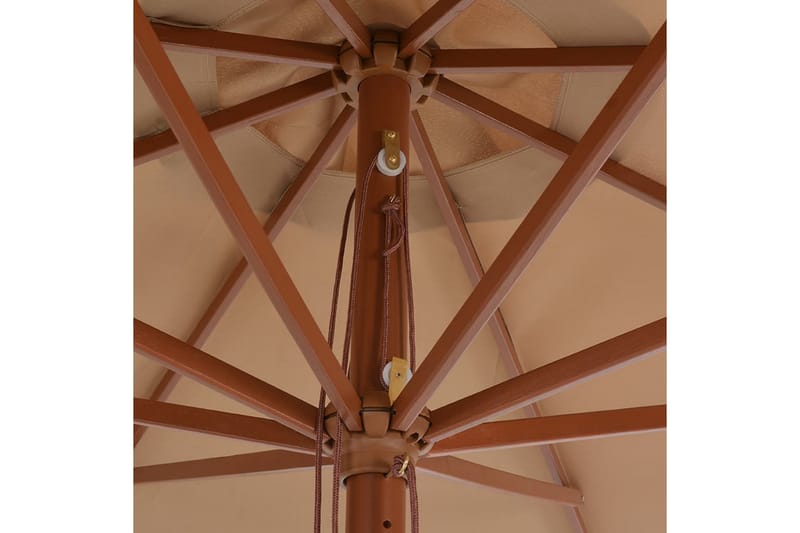 Trädgårdsparasoll med trästång taupe 350 cm - Brun - Parasoll