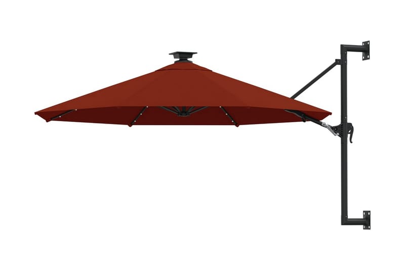 Väggmonterat parasoll med LED och metallstång 300 cm terrako - Orange - Utemöbler - Solskydd - Parasoll