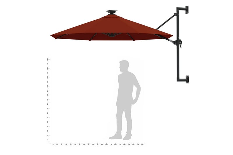 Väggmonterat parasoll med LED och metallstång 300 cm terrako - Orange - Utemöbler - Solskydd - Parasoll