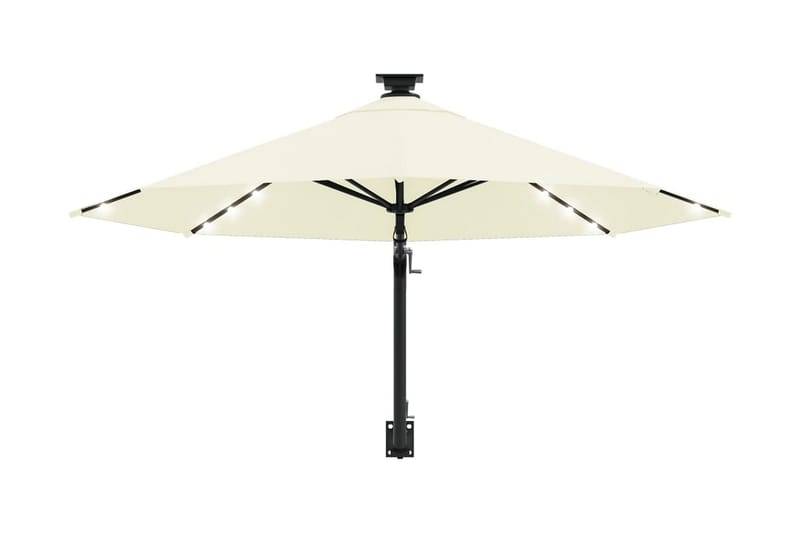 Väggmonterat parasoll med LED och metallstång 300 cm sandfär - Vit - Utemöbler - Solskydd - Parasoll