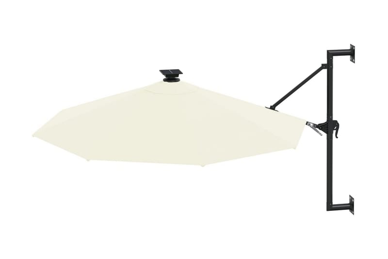 Väggmonterat parasoll med LED och metallstång 300 cm sandfär - Vit - Utemöbler - Solskydd - Parasoll