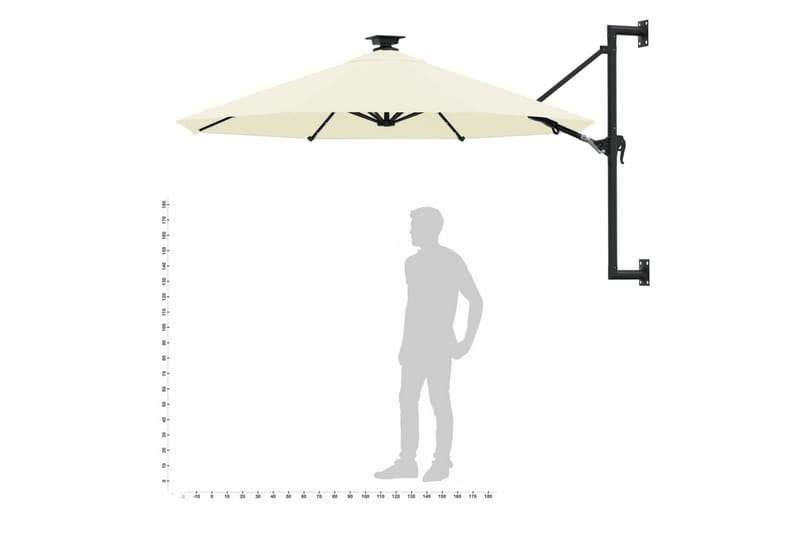 Väggmonterat parasoll med LED och metallstång 300 cm sandfär - Vit - Utemöbler - Solskydd - Parasoll