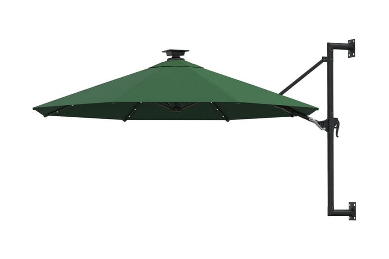 Väggmonterat parasoll med LED och metallstång 300 cm grön - Grön - Utemöbler - Solskydd - Parasoll