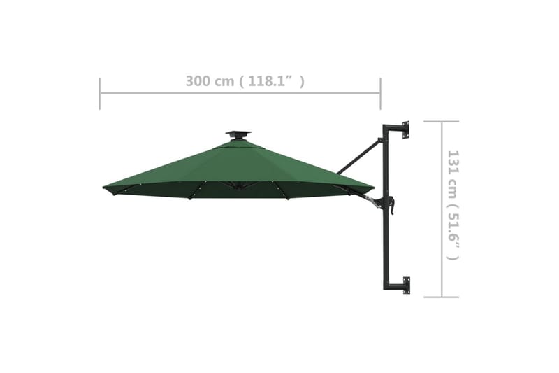 Väggmonterat parasoll med LED och metallstång 300 cm grön - Grön - Utemöbler - Solskydd - Parasoll