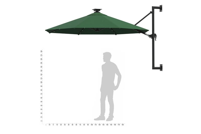 Väggmonterat parasoll med LED och metallstång 300 cm grön - Grön - Utemöbler - Solskydd - Parasoll