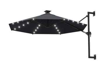 Väggmonterat parasoll med LED och metallstång 300 cm antraci