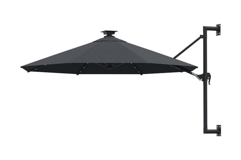 Väggmonterat parasoll med LED och metallstång 300 cm antraci - Grå - Utemöbler - Solskydd - Parasoll