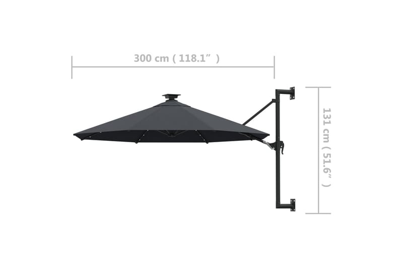 Väggmonterat parasoll med LED och metallstång 300 cm antraci - Grå - Parasoll