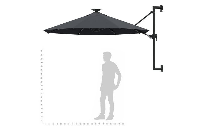 Väggmonterat parasoll med LED och metallstång 300 cm antraci - Grå - Utemöbler - Solskydd - Parasoll