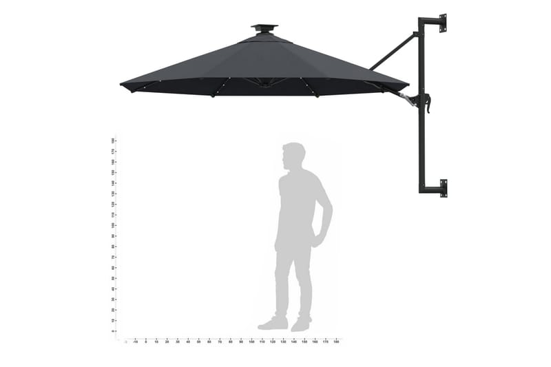 Väggmonterat parasoll med LED och metallstång 300 cm antraci - Grå - Parasoll