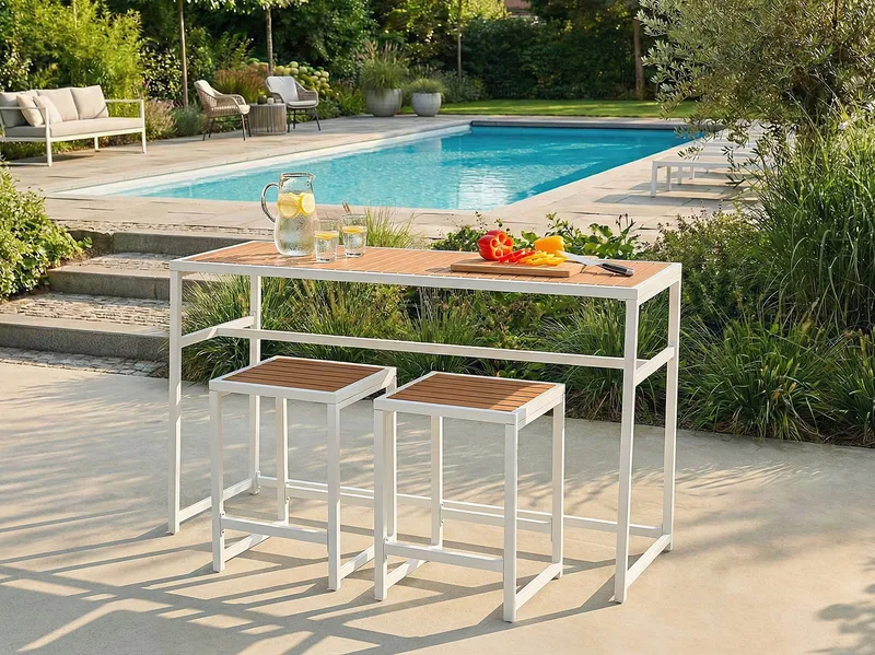 Barbord utomhus Avetrana 50x150 cm - Vit/Brun - Utemöbler - Trädgårdsbord & Utebord - Barbord utomhus