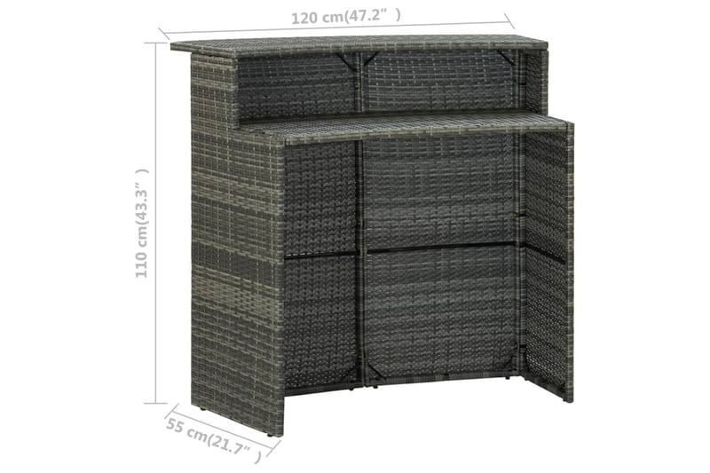 Barbord för trädgård grå 120x55x110 cm konstrotting - Grå - Utemöbler - Trädgårdsbord & Utebord - Barbord utomhus