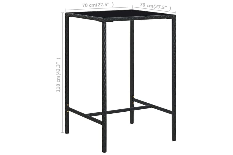 Barbord för trädgård svart 70x70x110 cm konstrotting och gla - Svart - Utemöbler - Trädgårdsbord & Utebord - Barbord utomhus