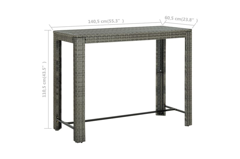Barbord för trädgården grå 140,5x60,5x110,5 cm konstrotting - Grå - Utemöbler - Trädgårdsbord & Utebord - Barbord utomhus