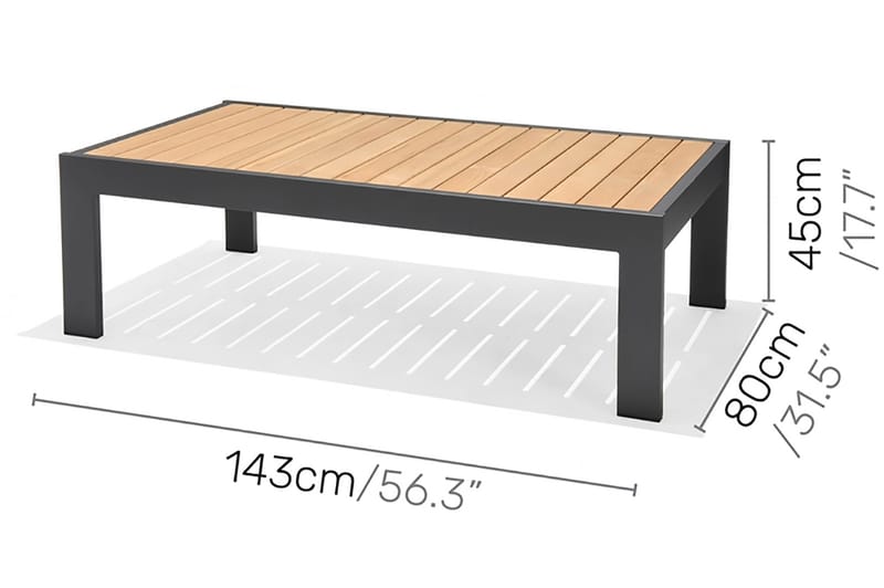 PALAU Cafébord 143 cm Grå/Teak - Cafebord