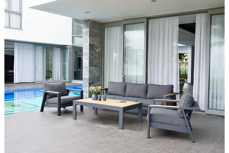 Palau Cafébord och Loungebord Utomhus 143 cm Teak Trä - Grå - Utemöbler - Trädgårdsbord & Utebord - Cafebord