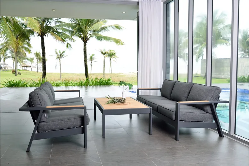 Palau Cafébord och Loungebord Utomhus 143 cm Teak Trä - Grå - Utemöbler - Trädgårdsbord & Utebord - Cafebord