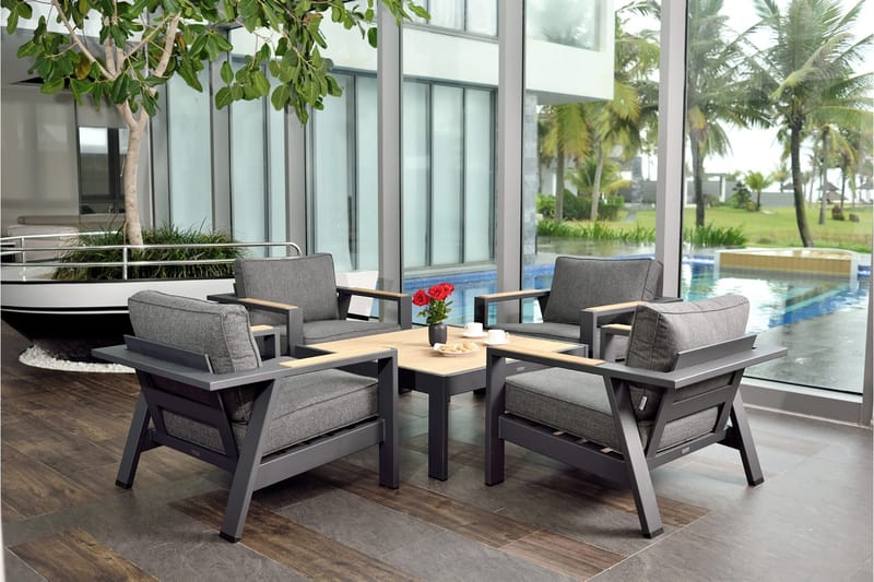 Palau Cafébord och Loungebord Utomhus 63 cm Teak Trä - Grå - Utemöbler - Trädgårdsbord & Utebord - Cafebord