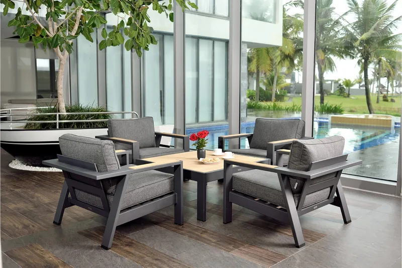 Palau Cafébord och Loungebord Utomhus 63 cm Teak Trä - Grå - Utemöbler - Trädgårdsbord & Utebord - Cafebord