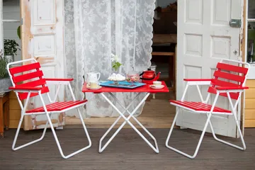 Retro Hopfällbart Cafébord Utomhus 75 cm Trä - Röd/vit - Utemöbler - Trädgårdsbord & Utebord - Cafebord