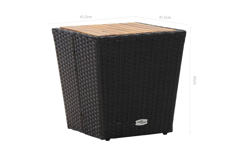 Tebord svart 41,5x41,5x43 cm konstrotting och massivt akacia - Svart - Utemöbler - Trädgårdsbord & Utebord - Cafebord
