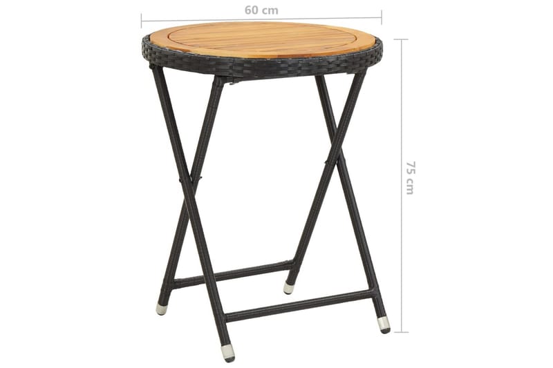 Tebord svart 60 cm konstrotting och massivt akaciaträ - Svart - Utemöbler - Trädgårdsbord & Utebord - Cafebord