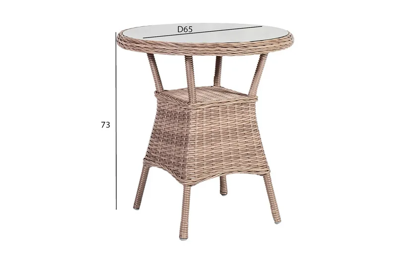 Toscana Runt Cafébord och Bistrobord Utomhus 65 cm Glas Konstrotting - Beige - Utemöbler - Trädgårdsbord & Utebord - Cafebord